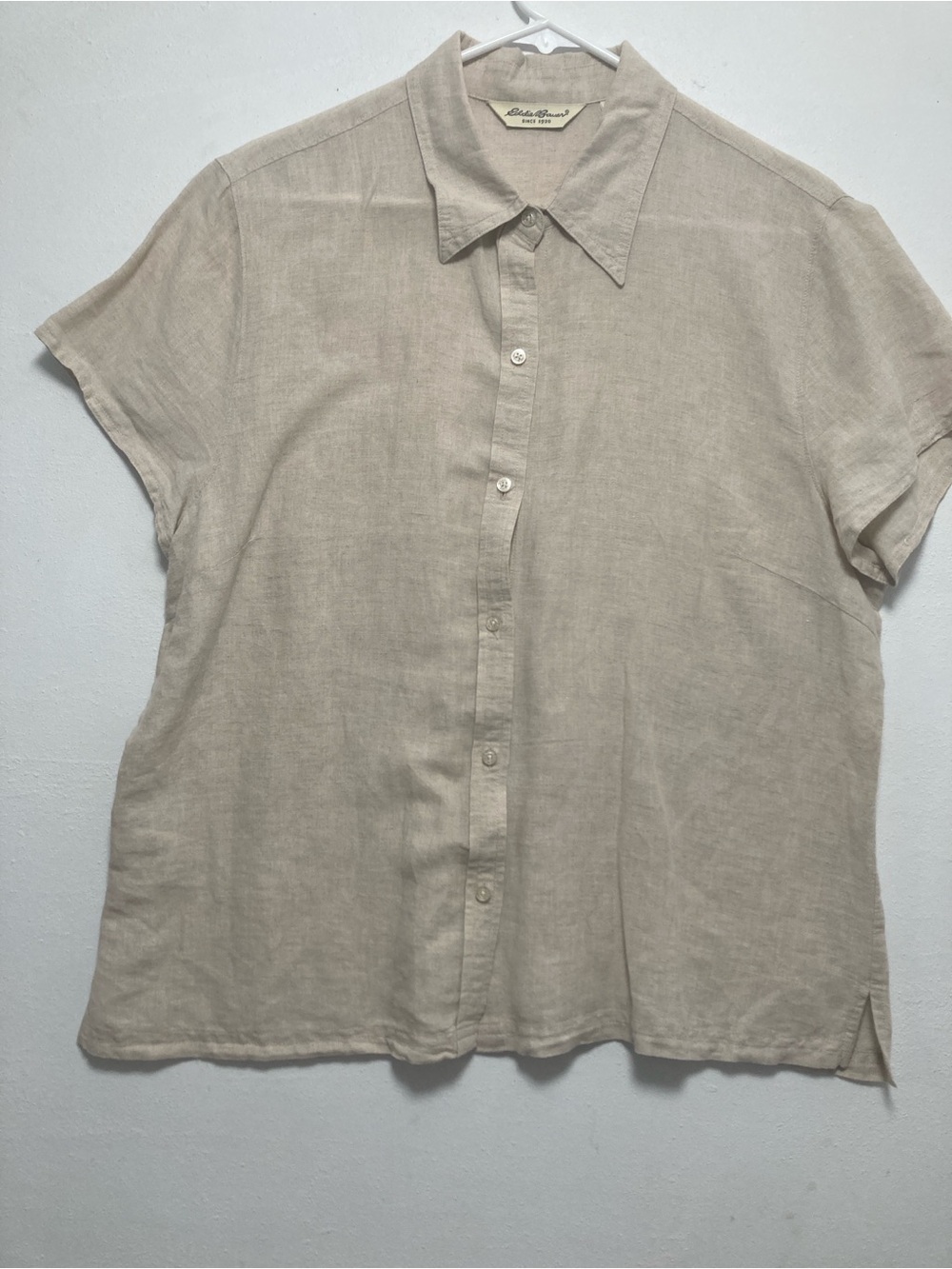 Eddie Bauer Vintage Linen Blend Short Sleeve Button Up Shirt Beige Size L Women' - Picture 3 of 16
